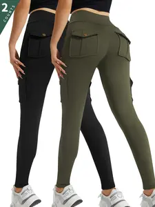 Women's Solid High Waist Pocket Leggings, Casual Comfy Breathable Skinny Pants for Yoga Gym Workout, Ladies Bottoms for All Seasons