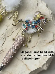 Unicorn Alloy Rhinestone Large Focal Bead with a Random Color Beaded Ballpoint Pen, Unique Jewelry Accessory, Perfect Gift Idea, Writing Pen