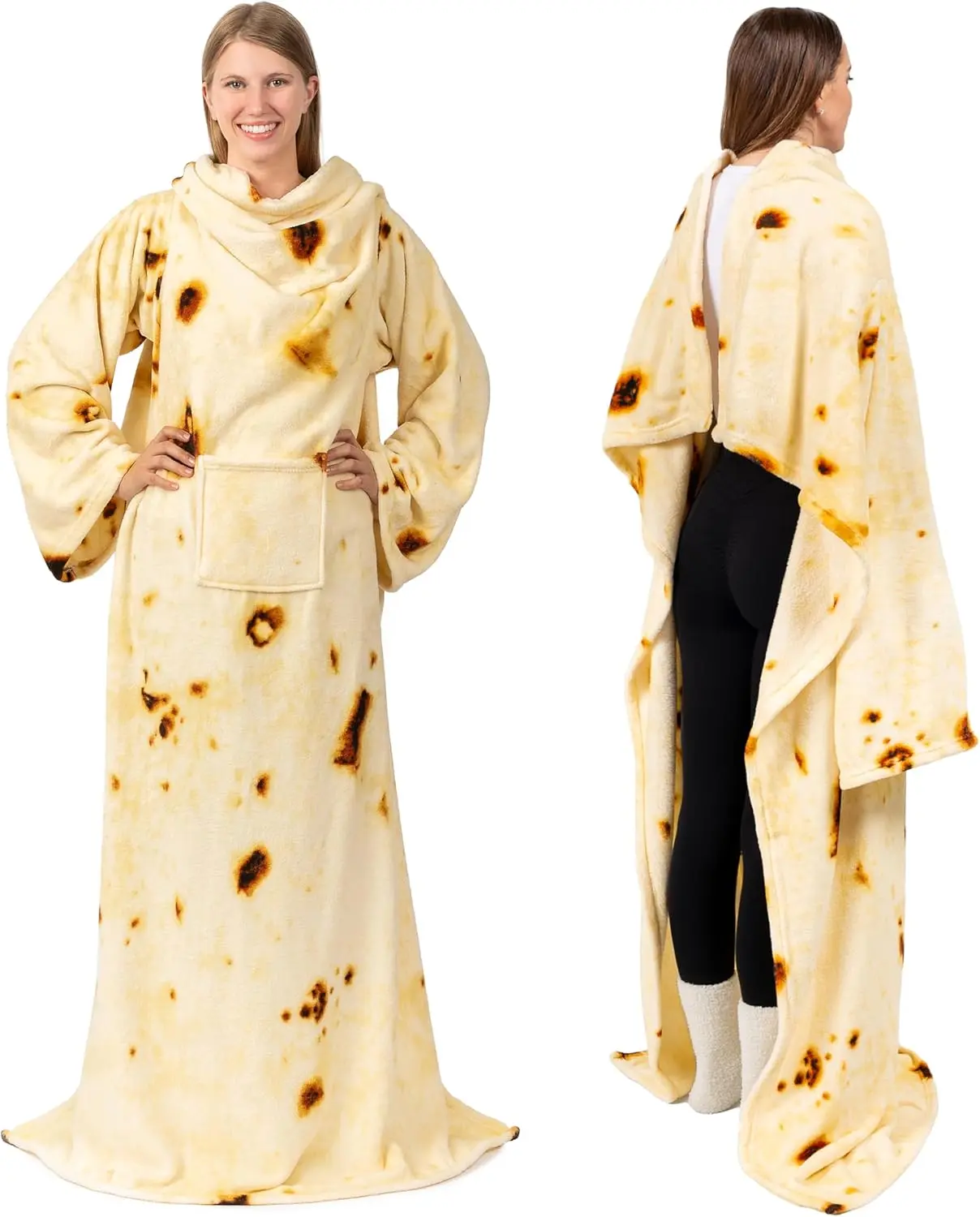 Adult Wearable Fleece Blanket with Sleeves, Cozy Soft Fleece Throw Warm Wrap, Christmas Gift for Wife
