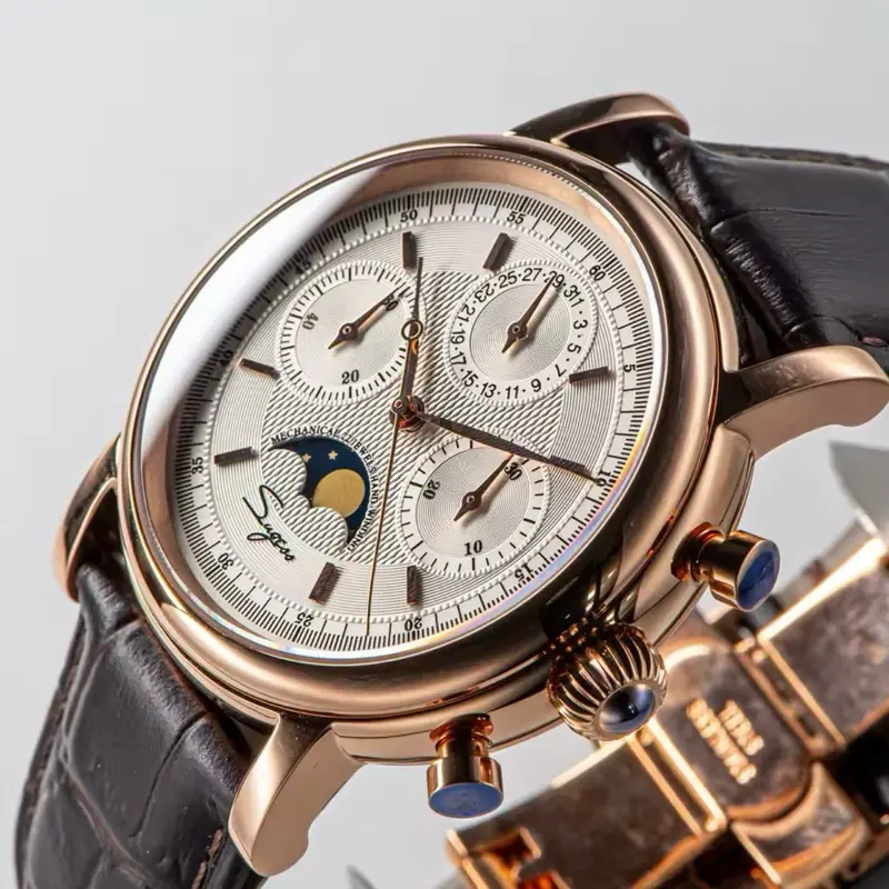 Sugess 1963 SU1908GKX MoonPhase Gold SWANNECK Chronograph Mens Watch