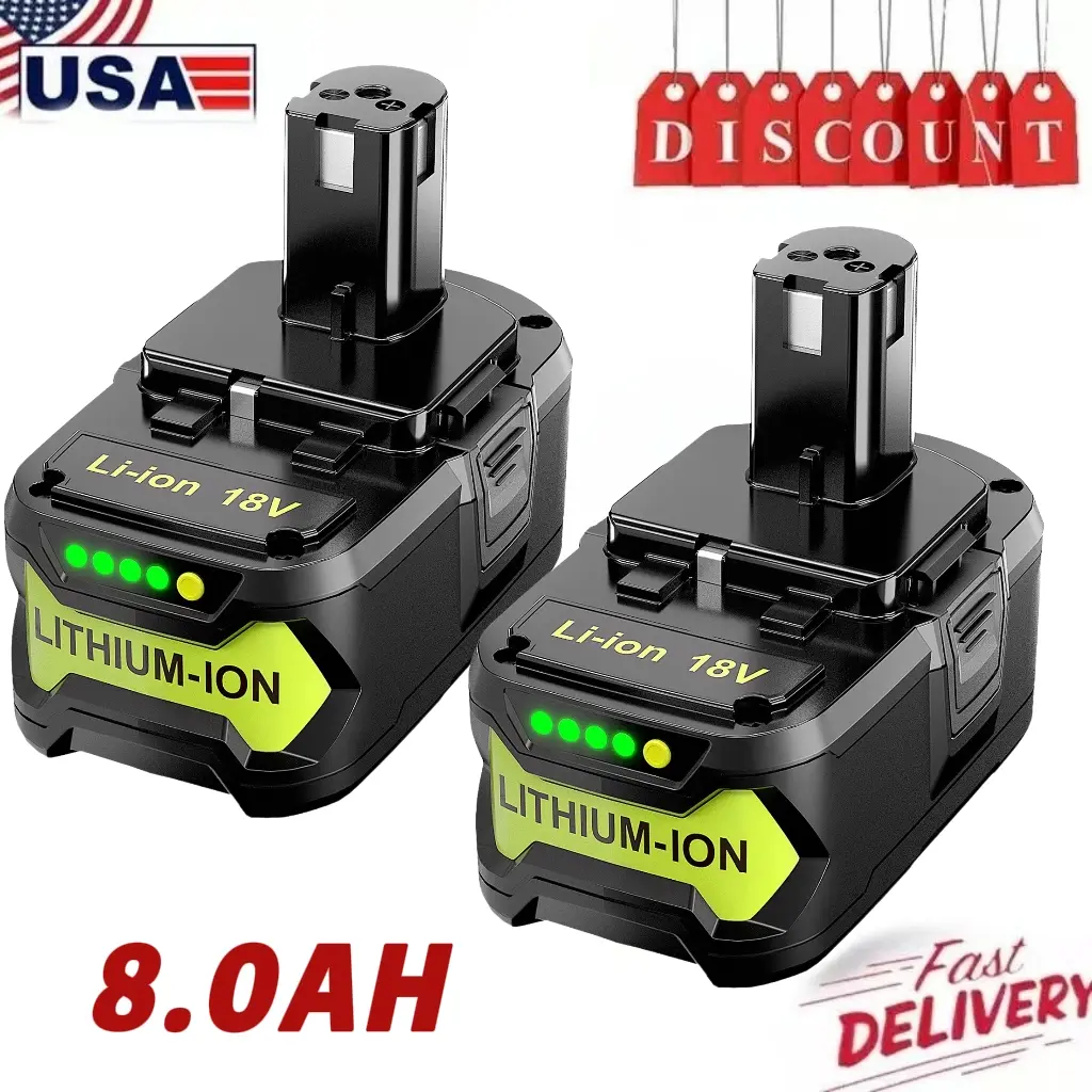 8.0Ah 18V For RYOBI Tool Battery P108 P102 One Plus High Capacity 18Volt Lithium