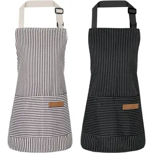 2 Pack Striped Kids Apron with 2 Pockets, Cute Cooking Aprons for Boys and Girls