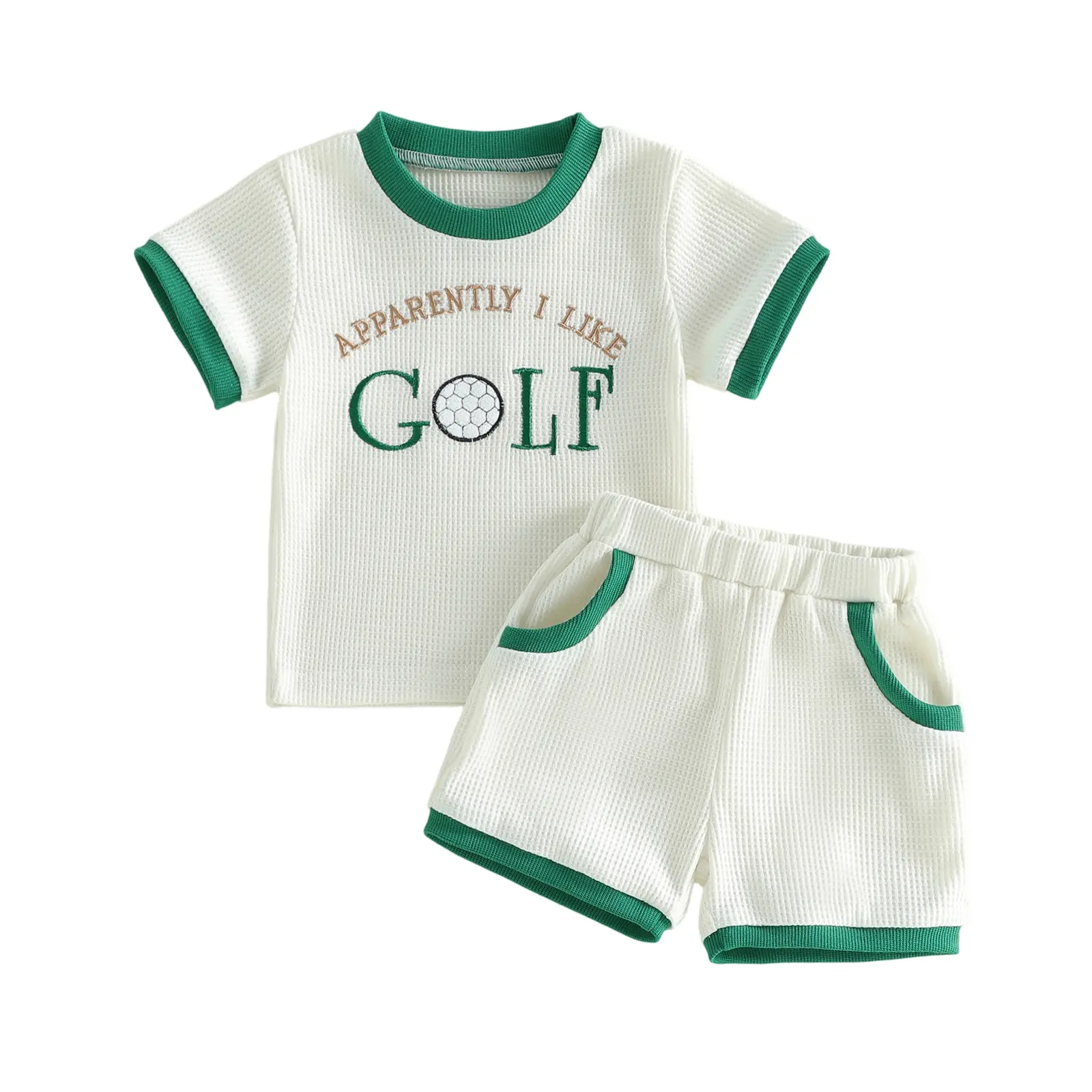 [Lullaby] 2Pcs Baby Boy Golf Outfits Short Sleeve Letter Embroidery T-Shirt + Shorts Set Toddler Clothes
