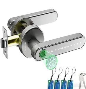 Keyless Entry Door Locks with Handle, Fingerprint Door Knob for Bedroom/FrontDoor,Generate Passcode Remotely room e Biometric  deadbolt palm camera Door Lock with BLE password auto touch home stopper keypad code, Sliver hotel motion detection smart lever