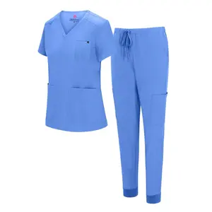 Natural Uniforms Women’s 10 Pocket Jogger Scrub Set – Cool Stretch V-Neck Top & Cargo Jogger Pants, Breathable Medical Uniform