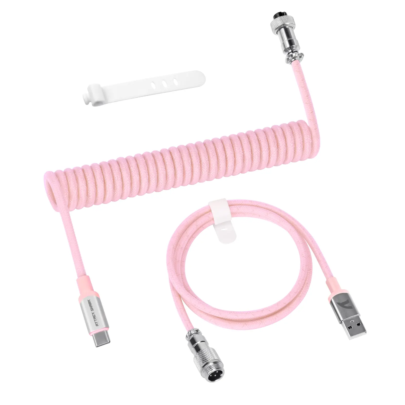 ATTACK SHARK C01 PRO Double-Sleeved Braided Coiled Keyboard Cable - Type-C to USB-A Metal Aviator Cable for Mechanical Gaming Keyboards, Mac, PC tiktokshopbacktoschool
