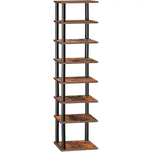 Vertical Shoe Rack, 8-Tier Narrow Shoe Shelf, Shoe Storage Organizer for Small Space, 11" L x 11" W x 53" H, Closet, Entryway, Hallway, Bedroom, Rustic Brown and Black BF22XJ01