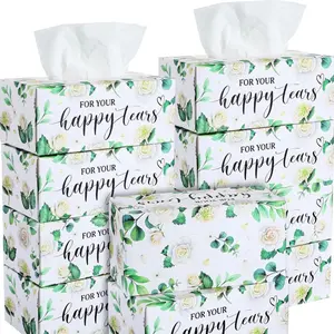1300 Sheets/10 Boxes Wedding Facial Tissues For Your Happy Tears Flat Tissue Box 3 Ply Floral Design Facial Tissues Boxes for Wedding Party Ceremony Graduation Supplies, 130 Sheet Per Box Wipe Comfortable