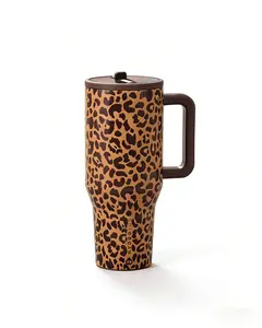 Hydrojug Traveler Leopard Print Series — 40 oz Water Bottle (with Handle & Flip-Top Straw) — Fits Car Cup Holders, Leak-Proof Travel Tumbler — Reusable Insulated Stainless Steel, Features Non-Slip Rubber Base — An Exquisite Gift for Both Men and Women