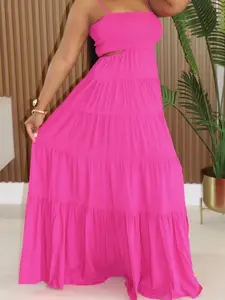 Sleeveless Flowy Maxi Dress for Women Womenswear Hot Pink Casual Lightweight Summer Adjustable Breathable Breathable Everyday