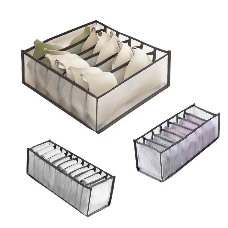 Women's 3-Count Foldable Soft Fabric Underwear Organizer Drawer Dividers - Divided Compartments, Reinforced Corners, No Peculiar Smell, Durable, Easy to Wash, Multifunctional Storage Bins for Socks, Ties, Bras
