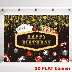 2D planar casino birthday celebration photography background Las Vegas casino night dice poker birthday party, birthday celebration element background fabric, Wall Hanging Backdrop, suitable for indoor and outdoor parties, p Decoration Banners