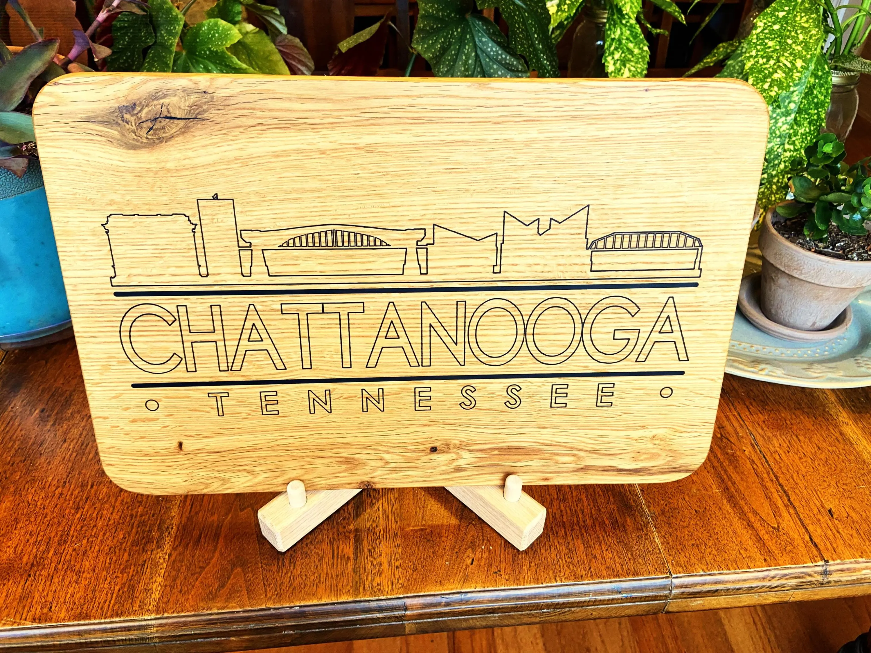 Handcrafted White Oak Charcuterie Board with Chattanooga Skyline Resin Inlay for Kitchen Engraved Serving Board