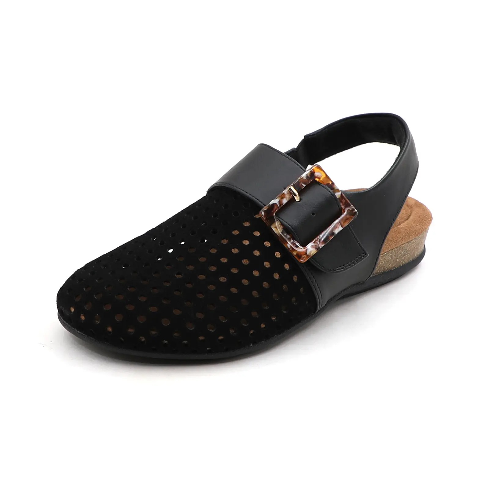 Women’s Closed-Toe Slingback Clog Sandals - PU Leather Footwear with Adjustable Velcro Strap, Cork Footbeds, Casual Flat Walking Shoes for Summer Everyday Wear
