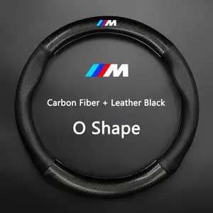 38cm Carbon Fiber Leather Car Steering Wheel Cover, Breathable Anti-Slip Cover for Bmw M Emblem, Fits E46 E36 E34 F10 E90 F30 E60 E53 E30 E92 E87
