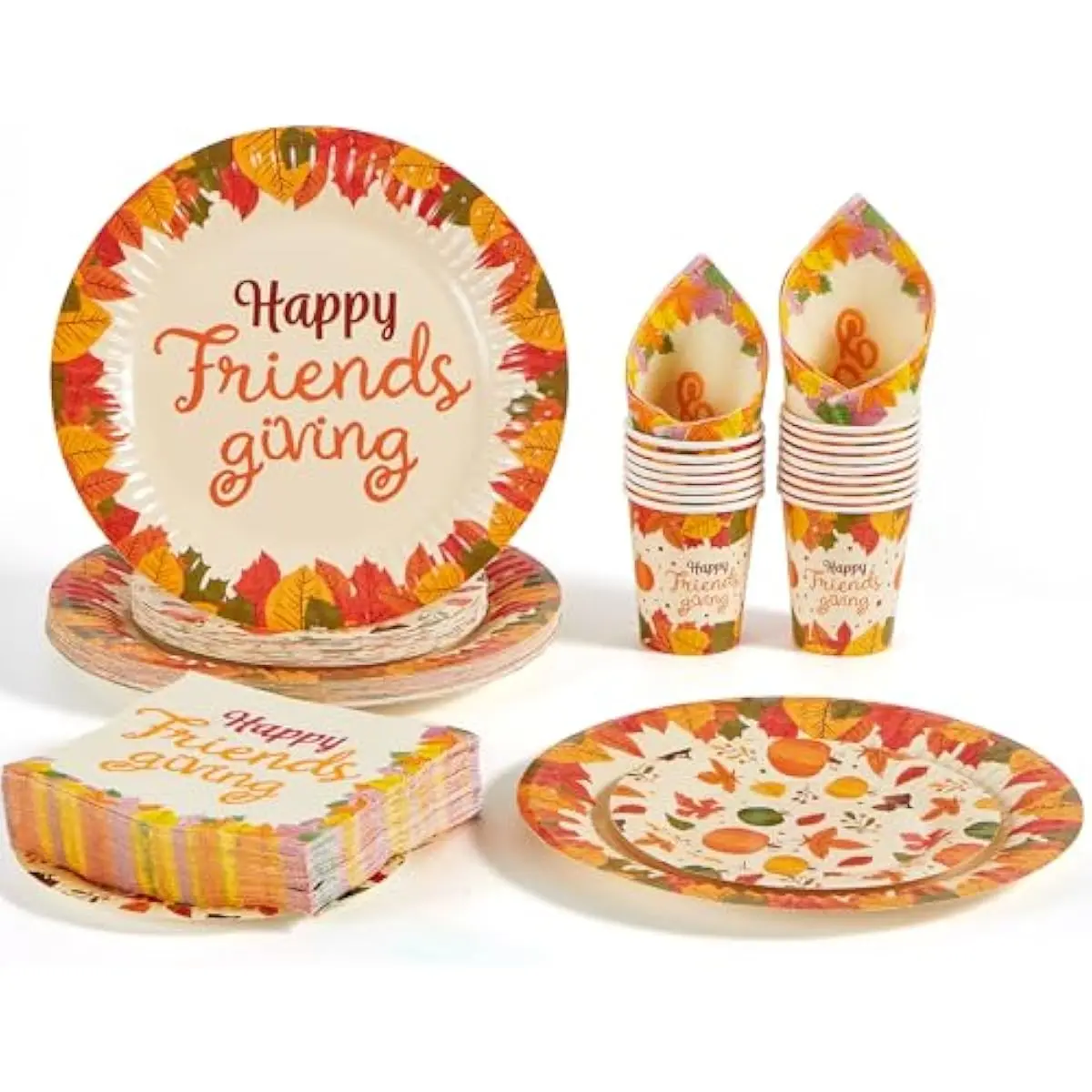 125 PCS Thanksgiving Disposable Paper Plates and Napkins Sets, Fall Harvest Thanksgiving Dinnerware Dinner Plate, Party Favor Supplies, Party Decorations