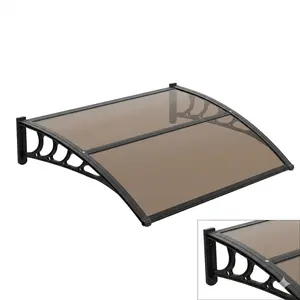 Gaomon Window Awning Door Canopy, 40" x 40" Window Awning Overhead Modern Polycarbonate Cover Outdoor Front Porch Patio Canopy UV Rain Snow Sunlight Protection Hollow Sheet Faux Wood Gazebo with Netting and Curtains Large Metal Chicken Coop sombrilla top