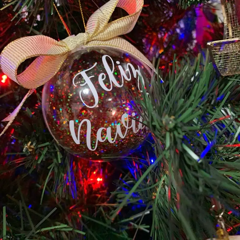 Set of 6 Shiny Christmas Baubles with Red Filling, Personalized with a Name or Word for Tree Decoration or Gift (Includes Customizable Gift Box)