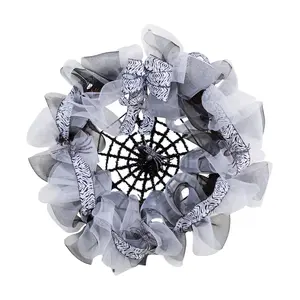 Nearly Natural 26" Halloween Spider Web Mesh Wreath