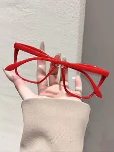 Women's Metal Small Frame Transparent Flat Mirror Lens, Lightweight, Casual Style, Portable Simple Design, for Reading, Office, TV, Gaming, Stylish Eyeglass