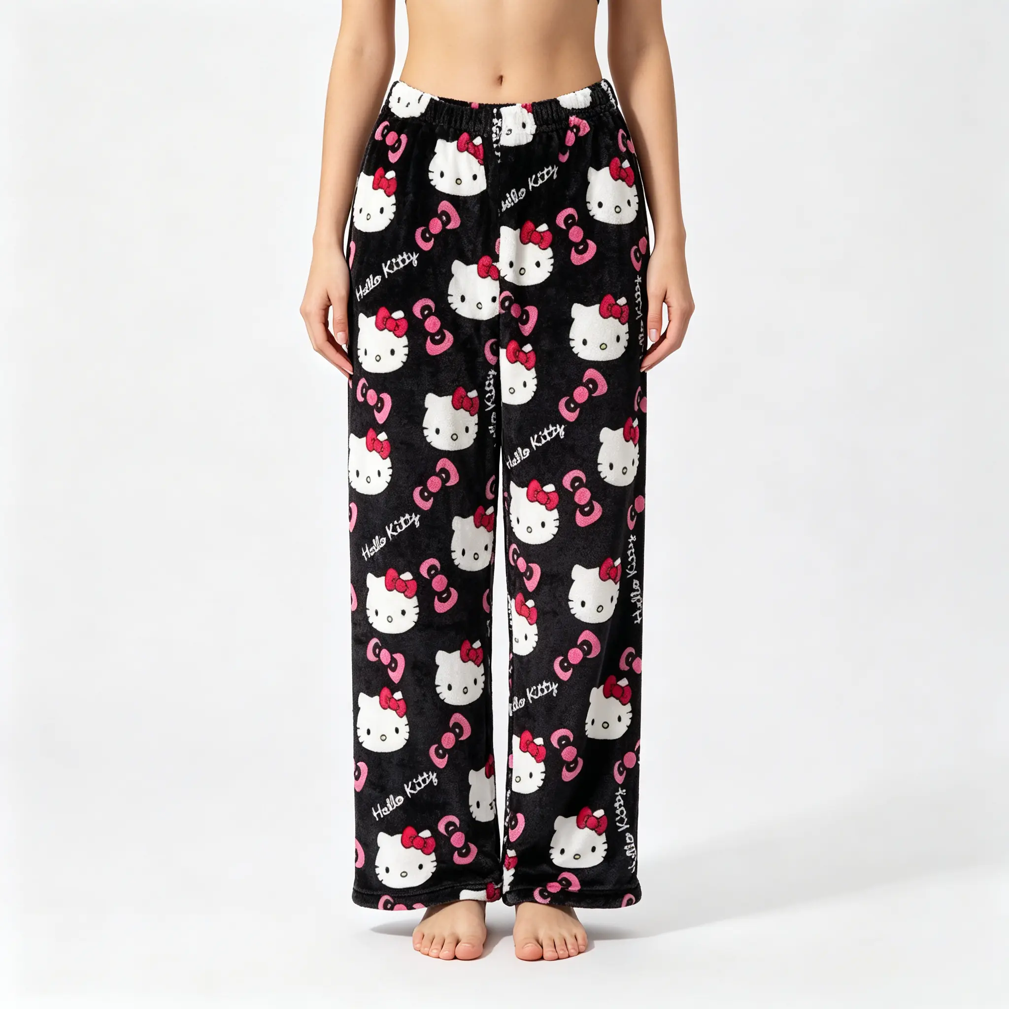 Sanrio Hello Kitty Black Flannel Sleep Pajama Pants Soft Kawaii Casual Loungewear for Girls & Women Sanrio Hello Kitty Black Flannel Sleep Pajama Pants Soft Kawaii Casual Loungewear for Girls & Women