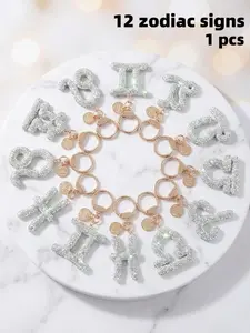 12 Constellation Zodiac Signs Silver Color Pendant Keychain, Zodiac Charms, Unique Design for Daily Use, Fashion Bag & Key Accessory, Perfect Gift for Women and Girls