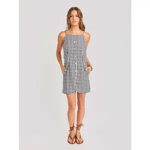 Mustang Gingham Buttoned Mini Dress - Navy