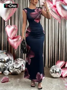 Women's Floral Print Tube Mermaid Dress, Elegant Aesthetic Feminine Chic Sleeveless Maxi Dress for Party Wedding Guest, Ladies Summer Clothes, Fit, Womenswear