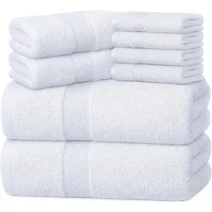 Luxury 100% Cotton Towel Set – 8 Piece Bathroom Towel Set (2 Bath Towels, 2 Hand Towels, 4 Washcloths) – Soft & Absorbent Towels for Bathroom (Brilliant White)