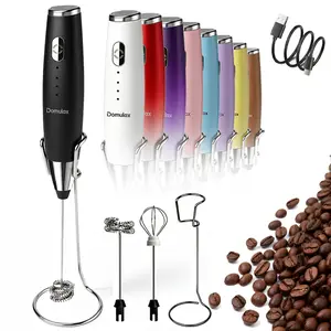 Premium Milk Frother with Double Coil Stand-Ultra-Fast Handheld Mixer for Coffee Lattes Matcha,Rechargeable, 3 Speeds up to 10000 RPM for Thick Foam, Includes Stand & Whisk Head, Ideal for Flat White, Cappuccino & Plant Milk – Portable Drink Mixer