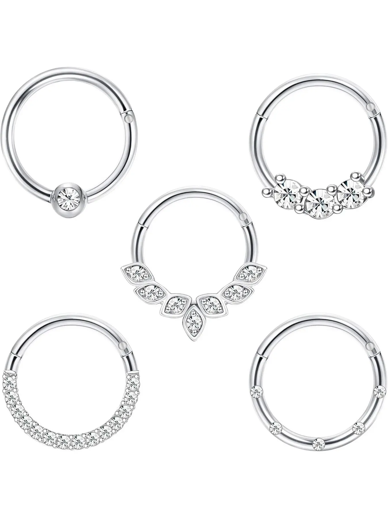 Stainless Steel Cartilage Helix Tragus Hinged Nose Hoops Piercing Jewelry, Rhinestone Decor Hinged Septum Clicker Rings, Fashion Accessories for Men & Women, Non Tarnish Jewelry, Helix Pierced Ring, Fashion Body Jewelry