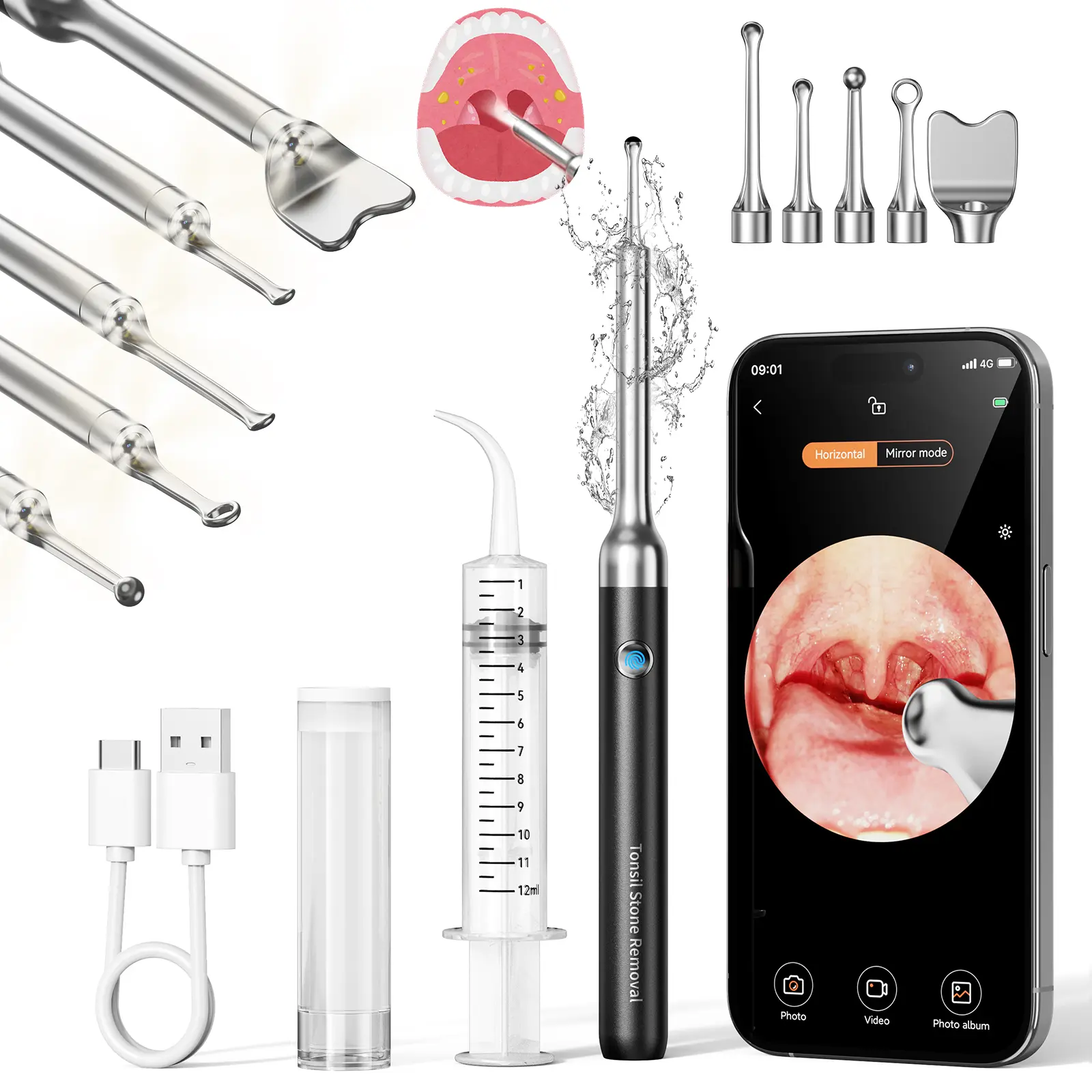 [DealsForYouDays]  Say Bye to Bad Breath Visual Oral Health Inspection Tonsil Stone Remover Kit with 1080P HD Camera & Light, 5 Attachments, Rechargeable, Waterproof for iOS/Android