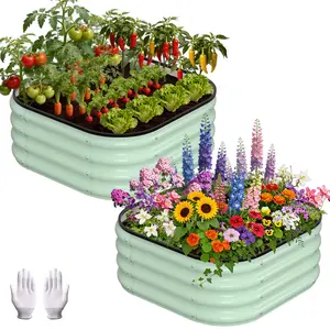 [FLASH SALE]  Garvee 2' X 2' X 1' Galvanized Raised Garden Bed, 2Pcs Raised Garden Beds Outdoor, Squircle Planter Raised Beds with Gloves and Rubber Edge Trim for Vegetables, Flowers and Herbs