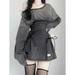 Early 2000s New Fairycore Grunge Goth Corset Dress for Women — Harajuku Streetwear, Bandage Slim Bodycon Dress, Y2K/90s Indie Style (Gift)