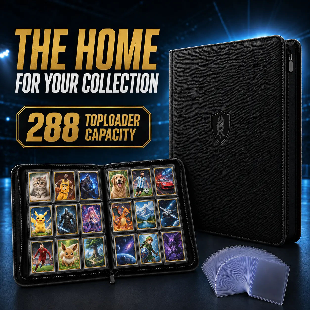 Toploader Binder with Zipper, Holds 288 3x4 Top Loaders, 9-Pocket Double-Sided Card Album for Sports Cards, TCG & Collectibles