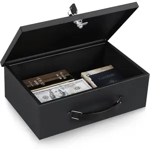 Small Fireproof and Water - Resistant Document Box with Key Lock for Personal Items like Jewelry Passport Cash 12.6'' x 8.3'' x 4.3'' Black