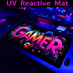 Large Gaming E-sports Computer Thickened Fluorescent Mouse Pad, Game Letters Pattern Printed Desktop Pad, UV Black Non-slip Mouse Pad, Washable Rubber Material, Gaming Mouse Pads, Gaming Room Accessories, Gaming Mousepad