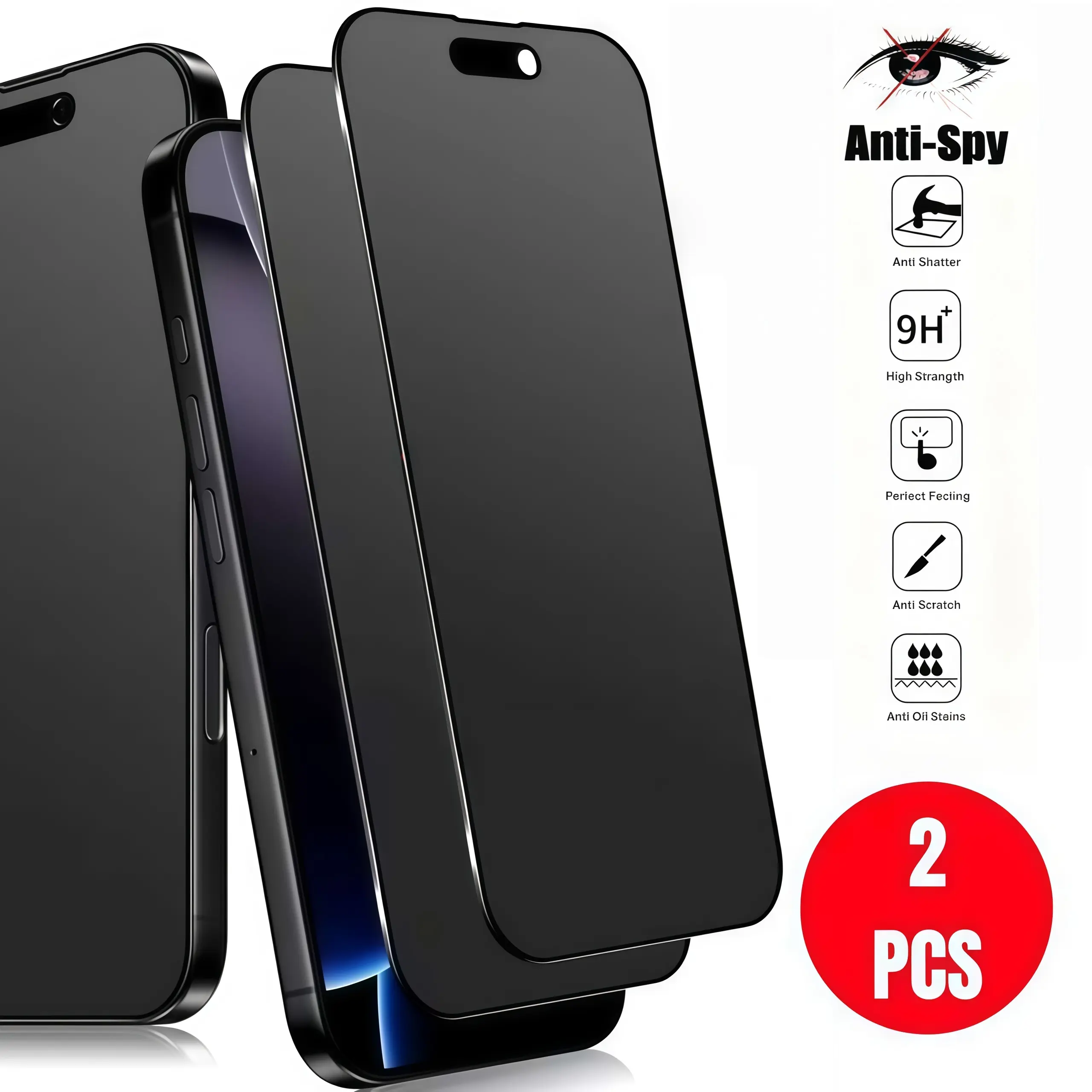 2 pieces pack Privacy Screen Protector Anti Spy Tempered Glass Compatible with iPhone 16 17 15 14 13 12 11 16e Plus Air Pro Max Anti-Peeping, Scratch-Resistant, Fingerprint-Resistant, Shockproof Protection iPhone 16 Pro Screen Protector protective, Bubble