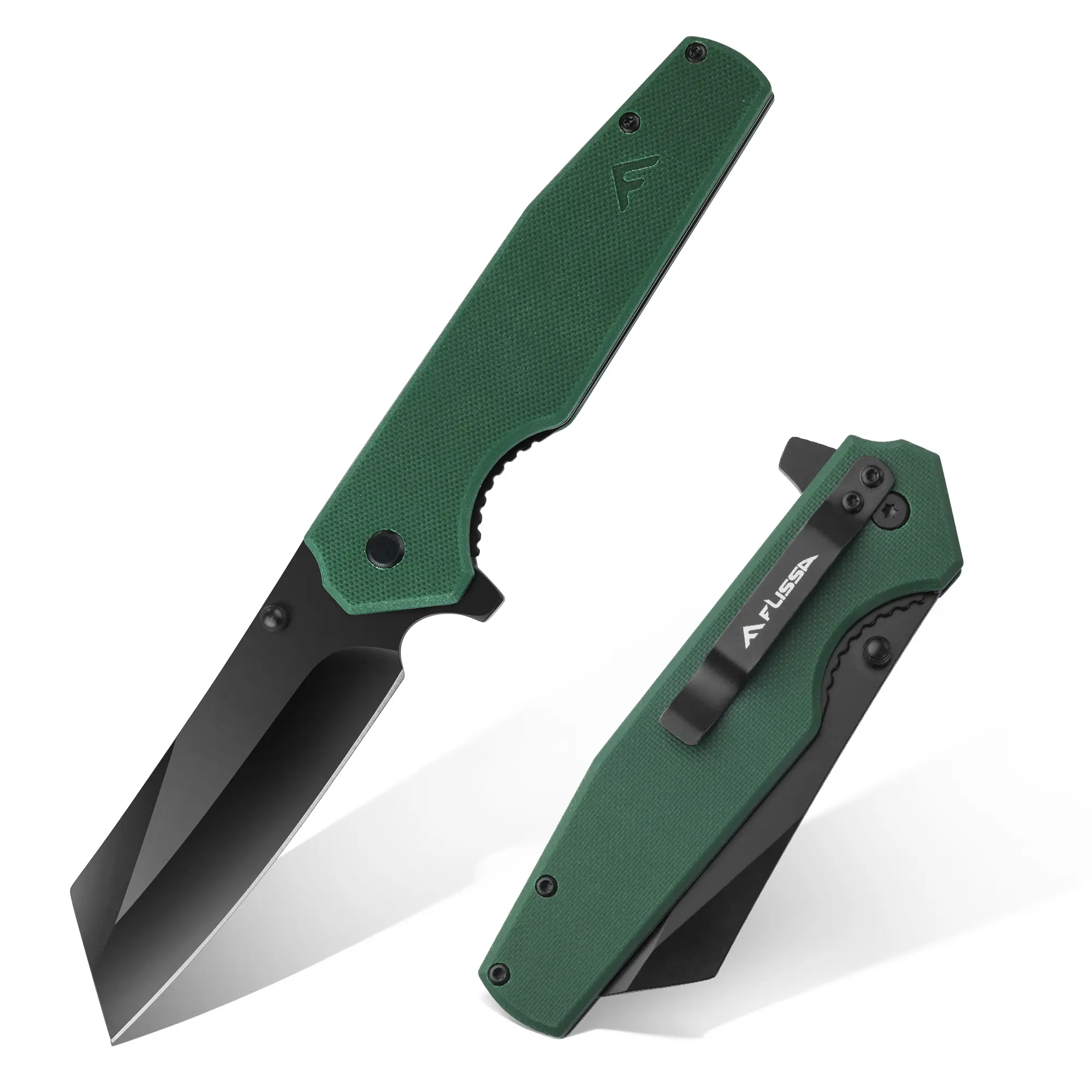 #backtoschool FLISSA Folding Knife, 4-3/4" Reverse Tanto Folding Pocket Knife, Black Stonewash Blade, G10 Handle, for Hunting, Survival, Camping and Outdoor Activities, Great Gifts for Dad, Husband, Friend