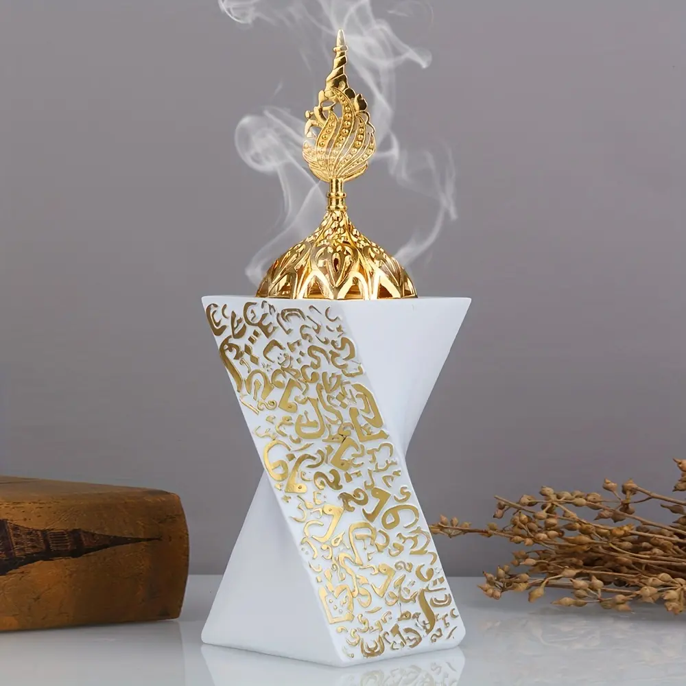 Elegant Metal-lid Scented Incense Burner, 1 Count Resin Crafted Home Accent, Incense Burner for Home Decor, Room Decor, Home Decor, Fragrance, Aroma, Gift, Incense Holders