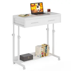 Tribesigns Small Mobile Rolling Standing Desk - Overbed Table, Teacher Podium with Wheels, Adjustable Work Table, Rolling Desk Laptop Computer Cart for Home, Office, Classroom, Space-Saving  Adjustable Tables & Desks
