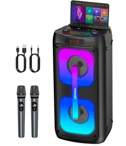 Karaoke Machine for Adults, Portable Bluetooth Speaker with 2 Wireless Microphones, Portable PA System with Disco Lights for Big Party, Outdoor, Ideal Gifts for Family, Music Lover