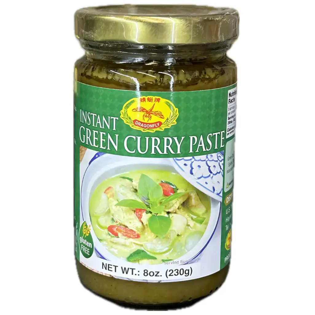 Dragonfly Green Curry Paste with Chili & Spice, 8oz Spicy Marinade, Rich-Flavor Cooking Essential for Culinary Uses