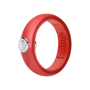Metallic Red Silicone Wedding Rhinestone Rubber Rings for Women Engagement Rings