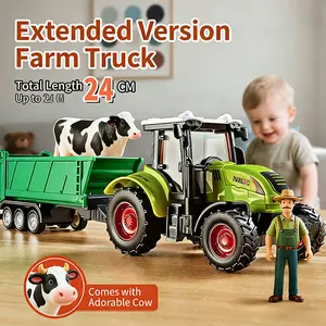 Extended Version Farm Truck Toy | 24CM Tractor with Trailer, Cow & Farmer Figure | Farm Playset for Toddlers Kids