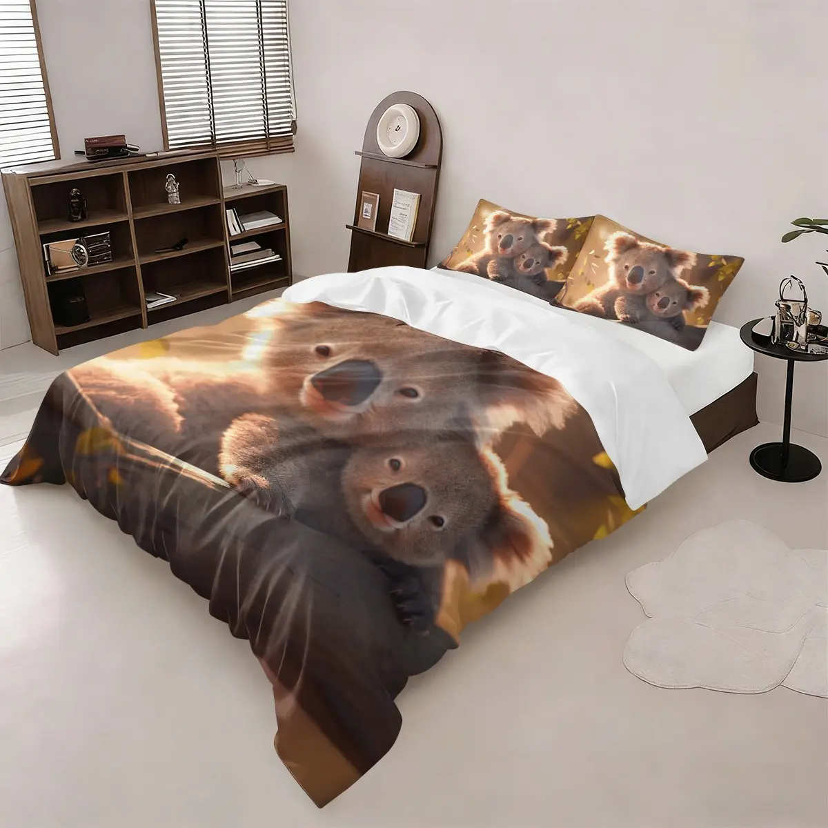 3-piece cute koala print quilt set, including 1 quilt + 1/2 pillowcase (without filling), high-definition four-season prints, suitable for home and dormitory use, cozy bedding, Soft Bedding Sets, bedroom set, mysterious design, easy to clean, durable