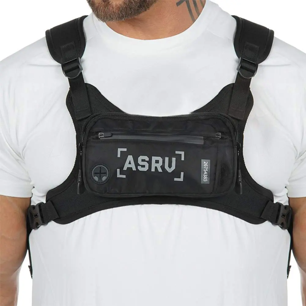 BIGWIG Unisex Tactical Chest Pack - Nylon Fabric Tactical Vest, Water-Resistant, Adjustable Strap, Reflective Print, Zip Closure Pockets, Athletic, Built for Gym, Trails & City Runs, Shirtless Comfort, Outdoor Training