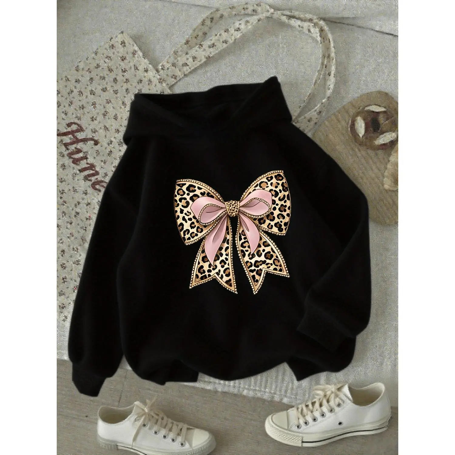 Girls Hoodie Sweatshirt with Trendy Print Design