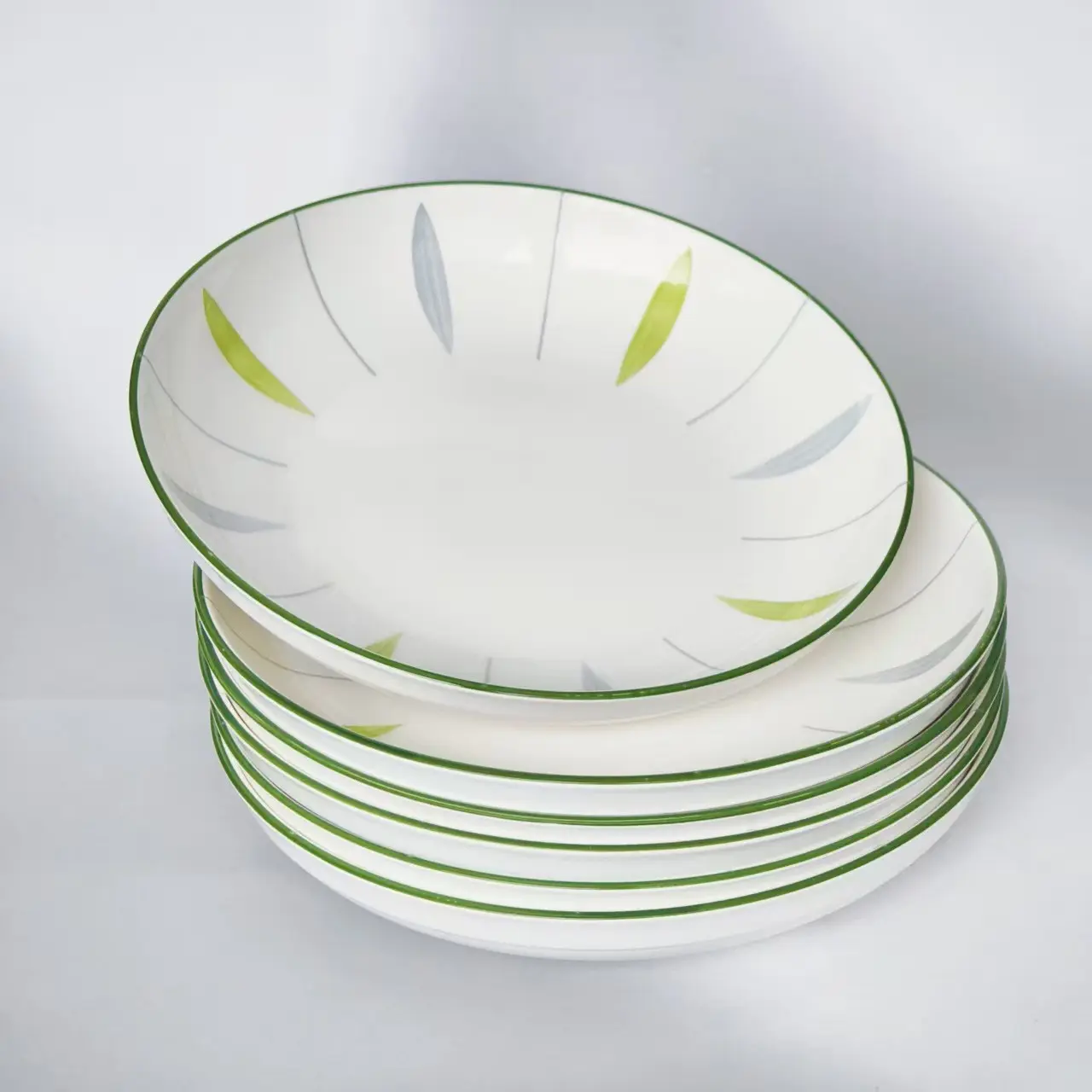 Set of Six Vintage Ceramic Plates, 20.7 Cm Underglaze Soup & Vegetable Plates, Oven & Microwave Safe, Ideal for Home & Restaurant Use, Serving Plates