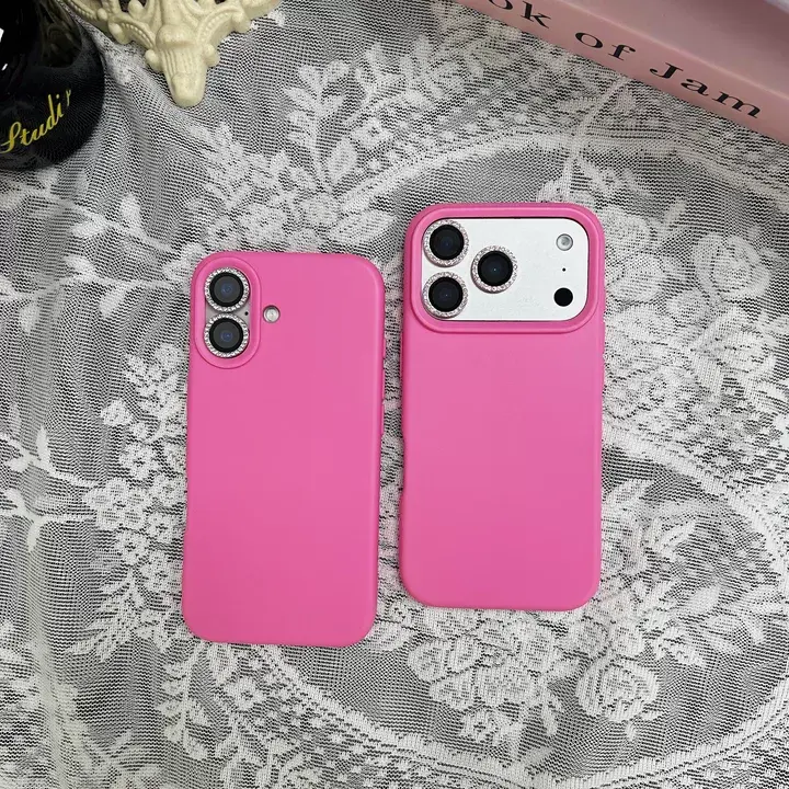 Women's Fashionable Solid-Color Smartphone Casing - Shockproof Drop-Resistant Cellphone Cover, Mobile Phone Accessories for iPhone 17/16/15/14/13/12/11 Pro/Plus/Pro Max (Pink)